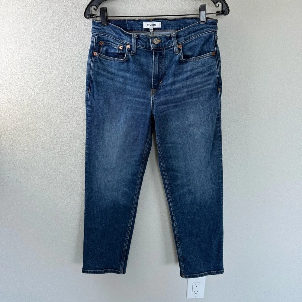 RE/DONE 70s Mid Rise Stove Pipe Jeans Royal Fade Casual Denim Women’s 28